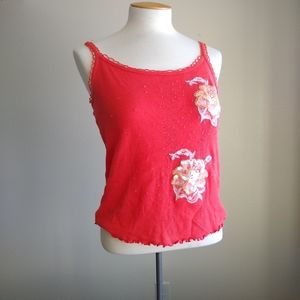 Y2K express beaded lace sequin camisole coral tank top women's M GUC